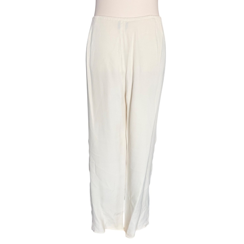 Vintage 90s Eileen Fisher 100% Silk Ivory Wide Leg Pants Size Size Medium - Picture 4 of 11